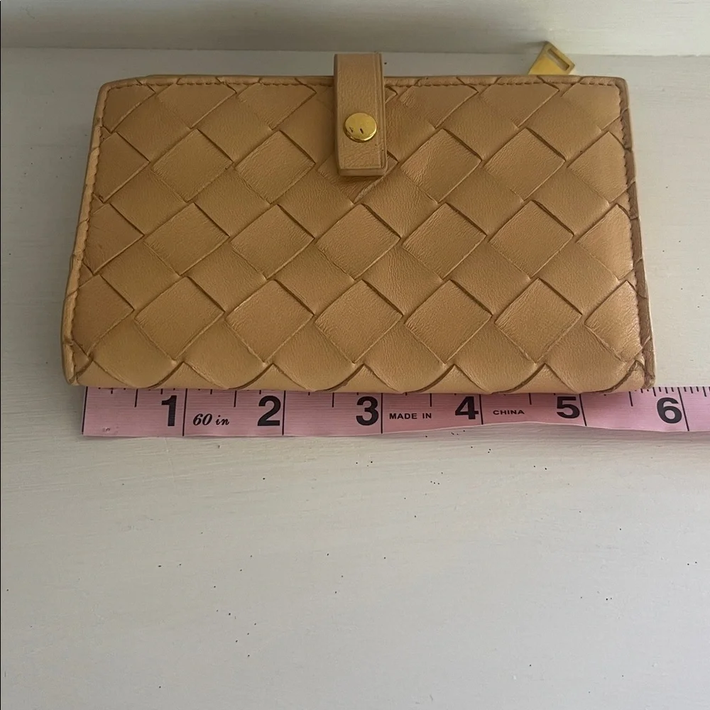 Bottega Veneta Pale Brown Intrecciato Bifold Wallet.
